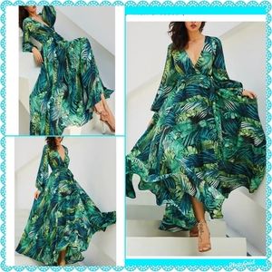 Green and blue long flowy bohemian dress